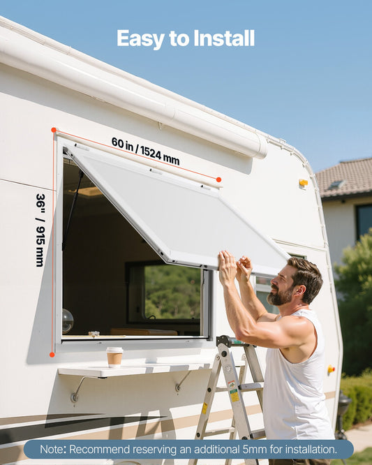 Concession Window 152x92 cm, Aluminum Alloy Frame Service Window for Food Truck, Up to 85 Degrees Stand Serving Window with Awning Door and Drag Hook, Rainwater Resistant for Concession Trailer