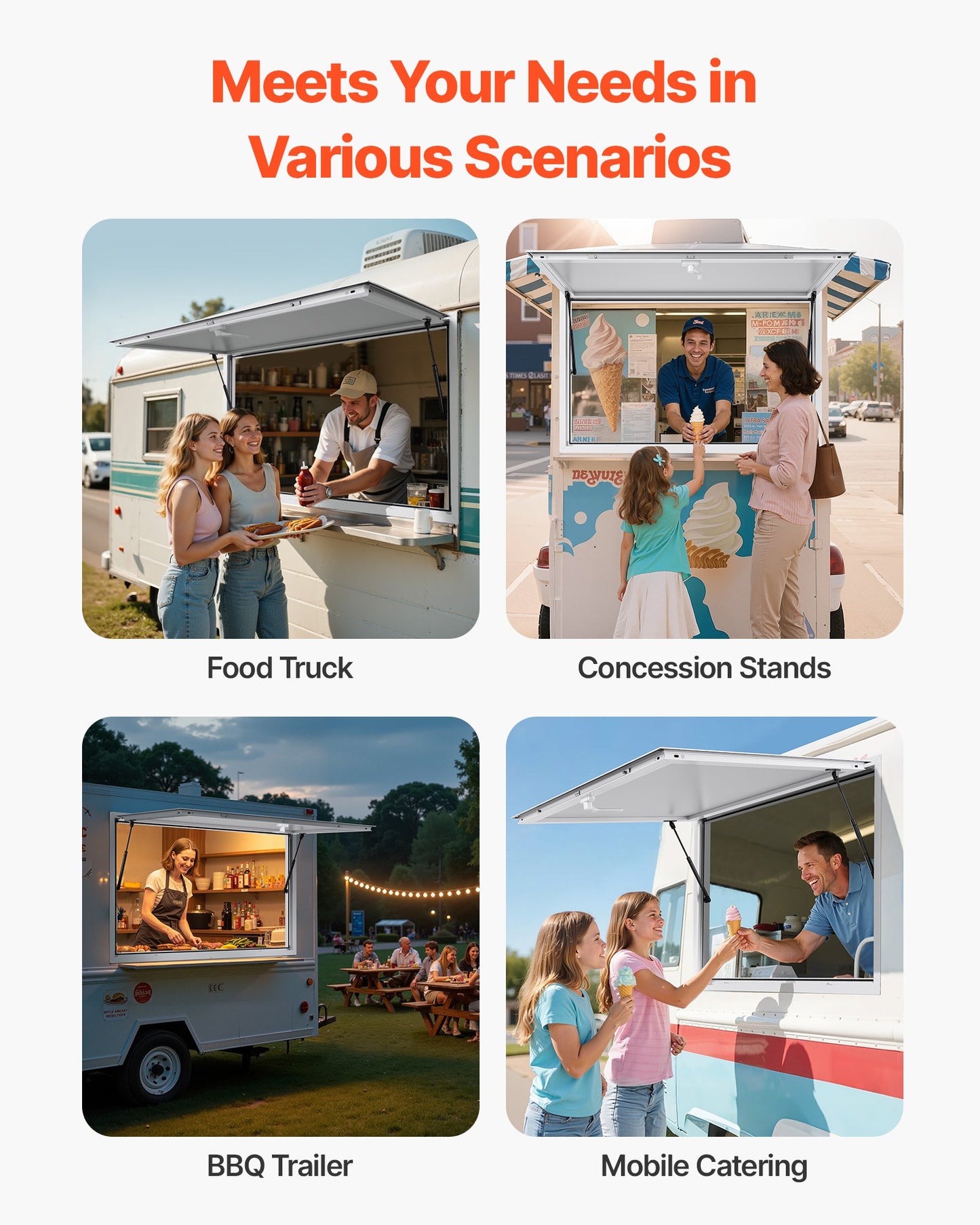 Concession Window 152x92 cm, Aluminum Alloy Frame Service Window for Food Truck, Up to 85 Degrees Stand Serving Window with Awning Door and Drag Hook, Rainwater Resistant for Concession Trailer