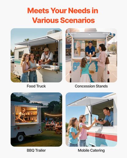 Concession Window 152x92 cm, Aluminum Alloy Frame Service Window for Food Truck, Up to 85 Degrees Stand Serving Window with Awning Door and Drag Hook, Rainwater Resistant for Concession Trailer