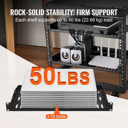 Pair of 1U Vented Server Rack Shelves, 0.25m Depth, 22.68kg Load Capacity