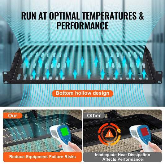 Pair of 1U Vented Server Rack Shelves, 0.25m Depth, 22.68kg Load Capacity
