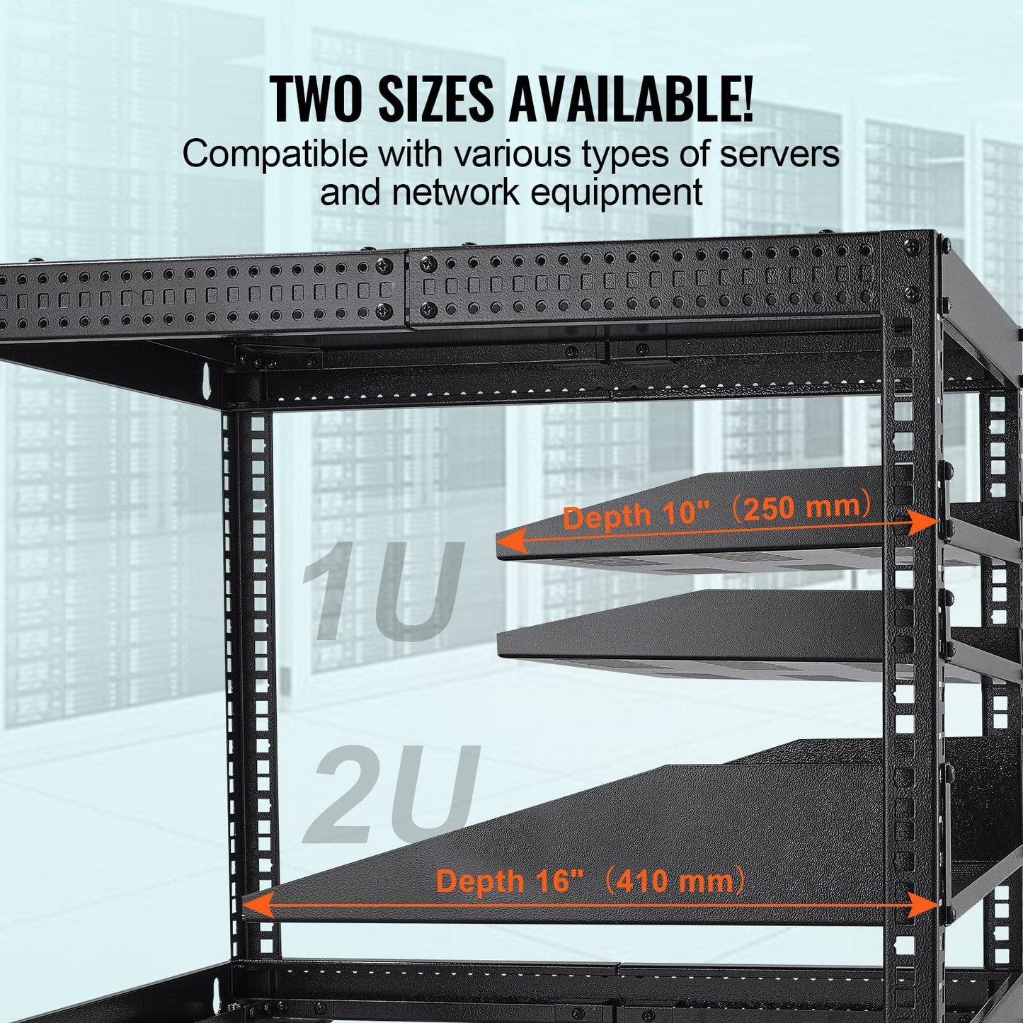 Pair of 1U Vented Server Rack Shelves, 0.25m Depth, 22.68kg Load Capacity