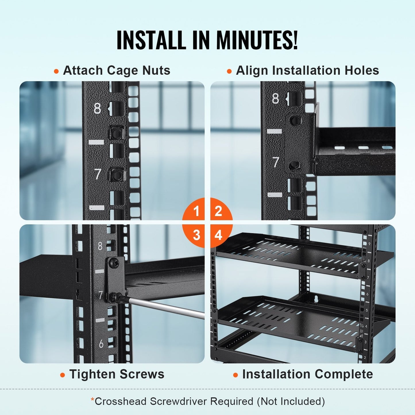 Pair of 1U Vented Server Rack Shelves, 0.25m Depth, 22.68kg Load Capacity