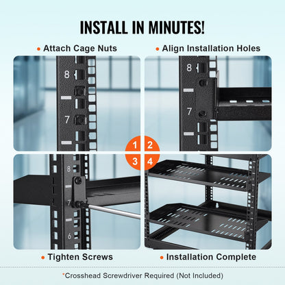 Pair of 1U Vented Server Rack Shelves, 0.25m Depth, 22.68kg Load Capacity