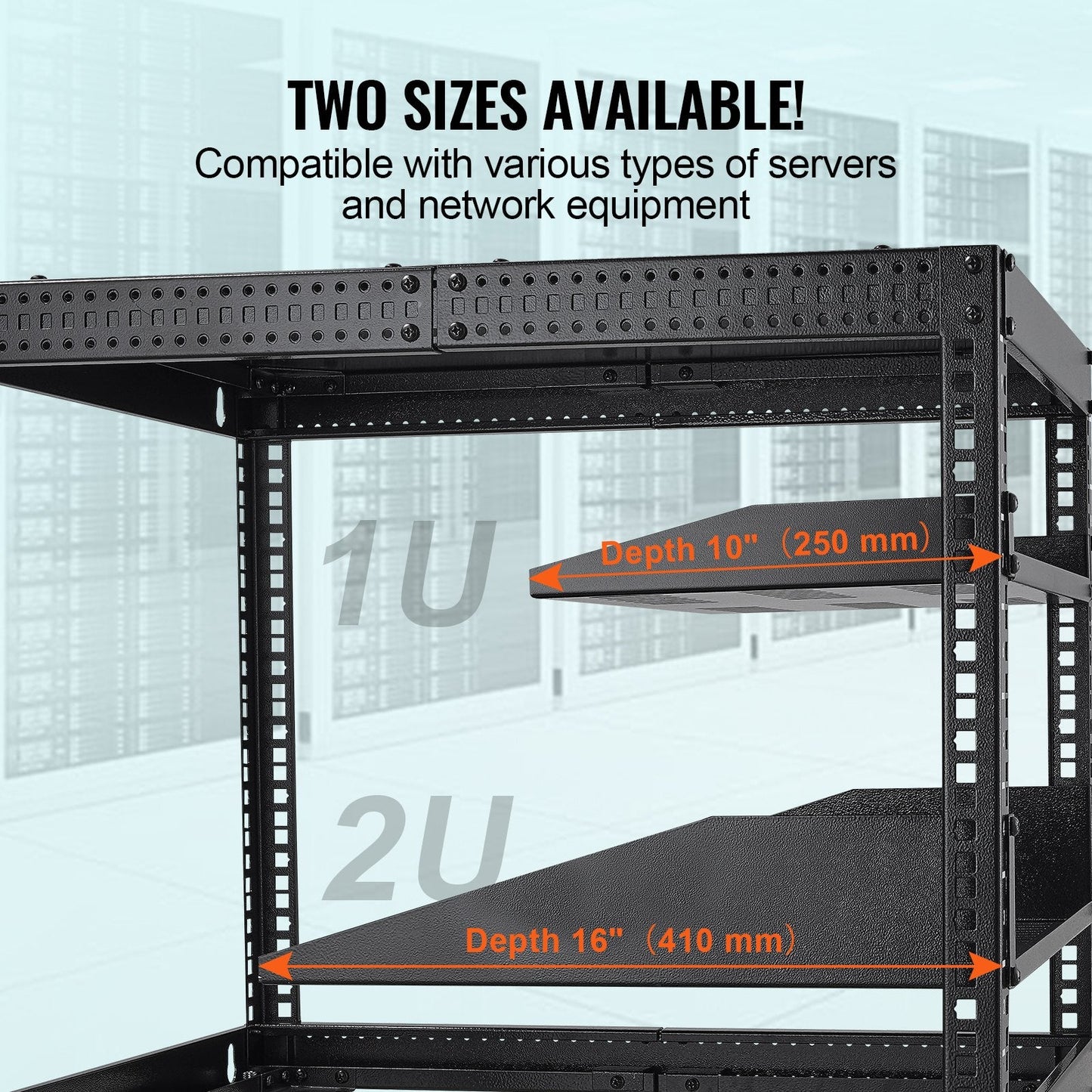 2U Vented Server Rack Shelf with Tray, 406 mm Depth, 22.68 kg Load Capacity