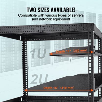 2U Vented Server Rack Shelf with Tray, 406 mm Depth, 22.68 kg Load Capacity
