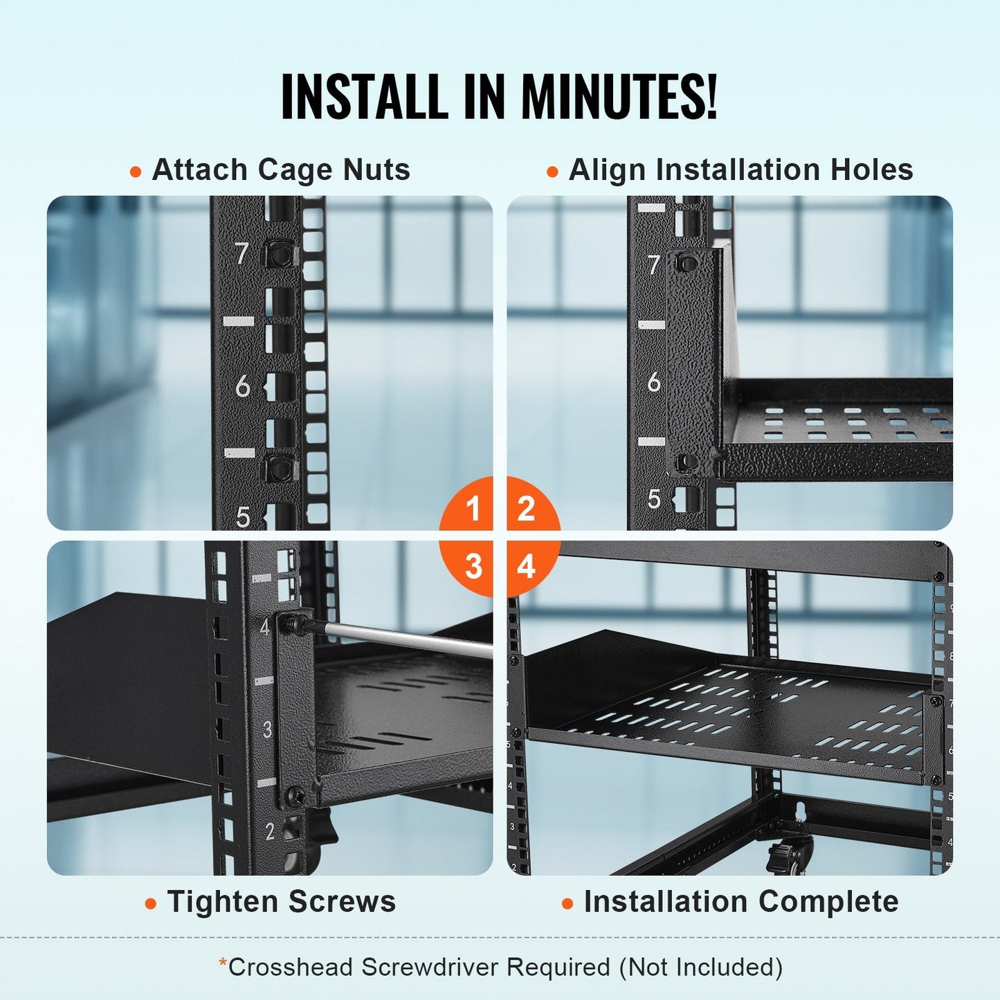 2U Vented Server Rack Shelf with Tray, 406 mm Depth, 22.68 kg Load Capacity
