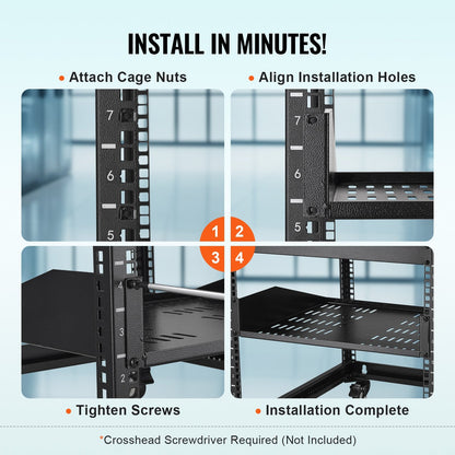 2U Vented Server Rack Shelf with Tray, 406 mm Depth, 22.68 kg Load Capacity