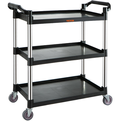 3-Tier Service Cart with Wheels, 70kg Capacity, Black, 0.83 x 0.4 x 0.95 m