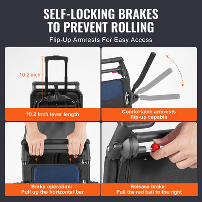 Lightweight Foldable Aluminum Transport Chair, 0.4m Wide Seat, 100kg Capacity