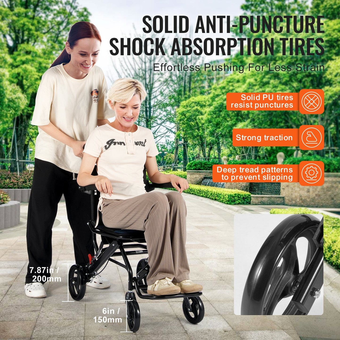 Lightweight Foldable Aluminum Transport Chair, 0.4m Wide Seat, 100kg Capacity