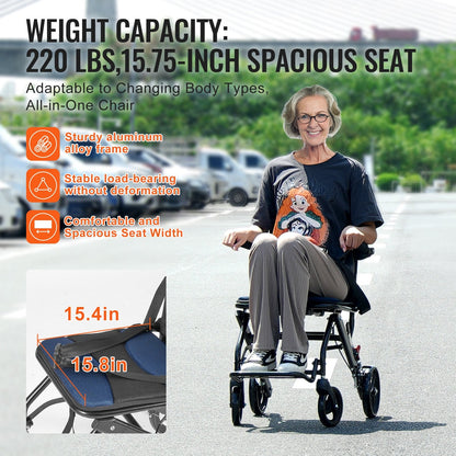 Lightweight Foldable Aluminum Transport Chair, 0.4m Wide Seat, 100kg Capacity