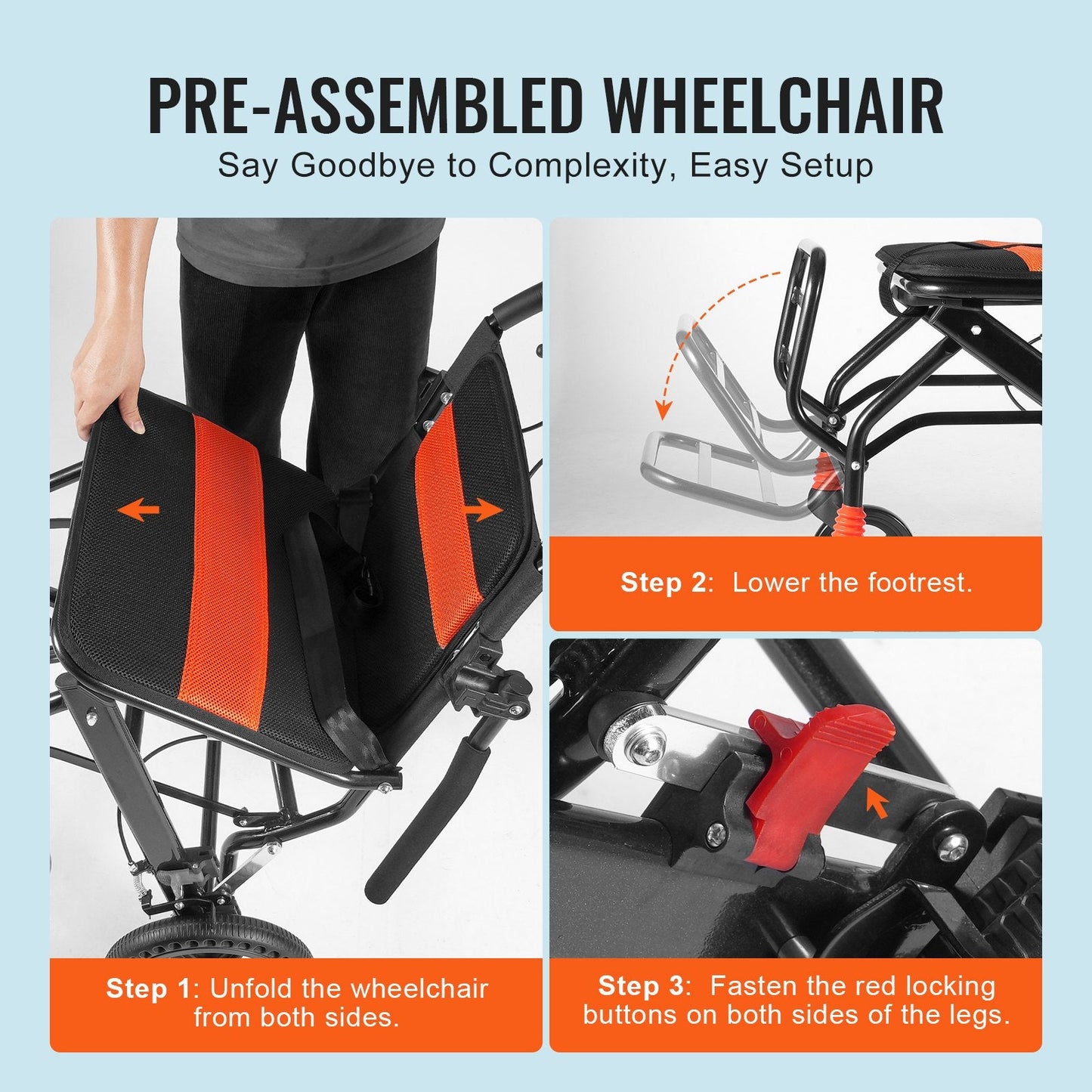 Lightweight Foldable Aluminum Transport Chair with 0.45m Seat, 100kg Capacity