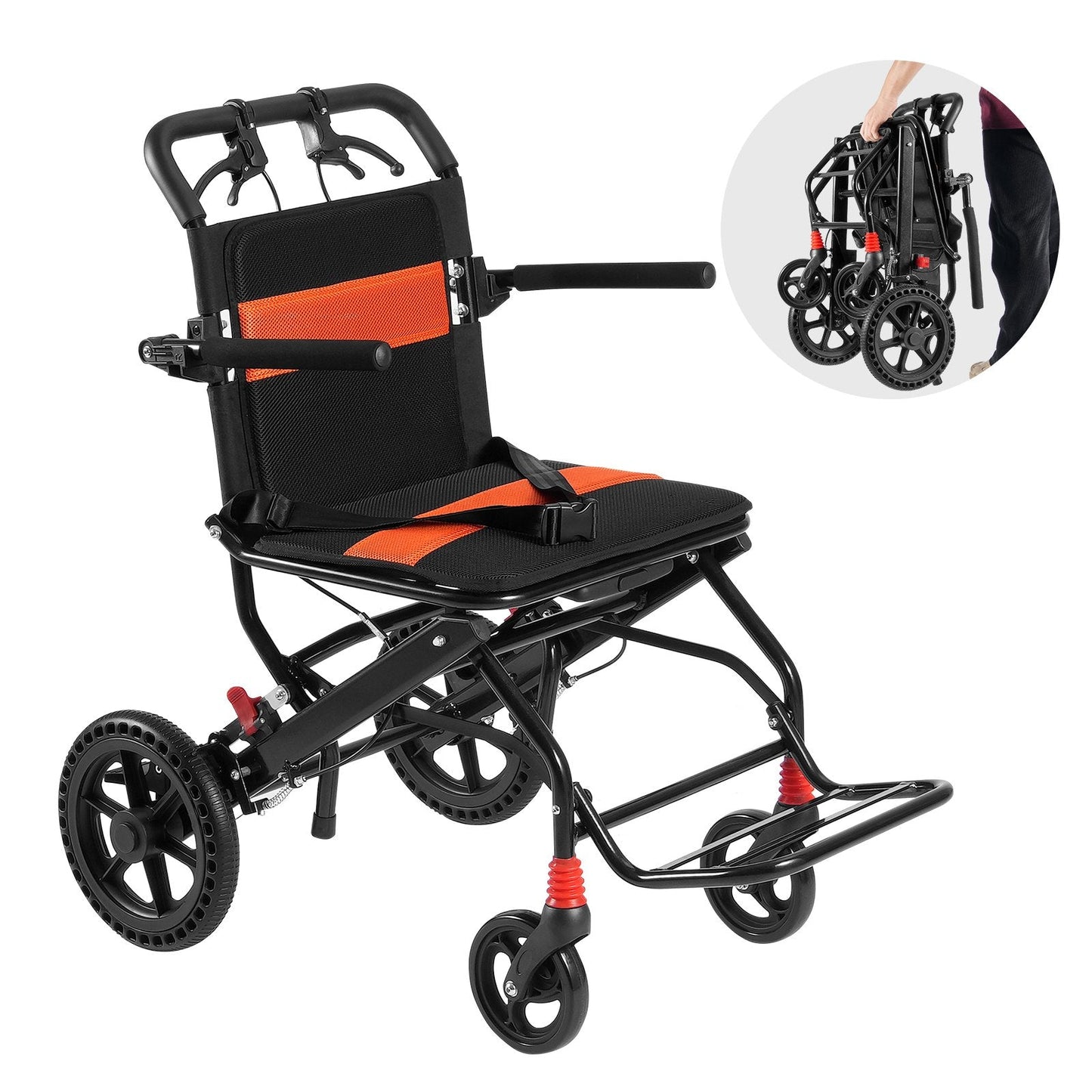 Lightweight Foldable Aluminum Transport Chair with 0.45m Seat, 100kg Capacity