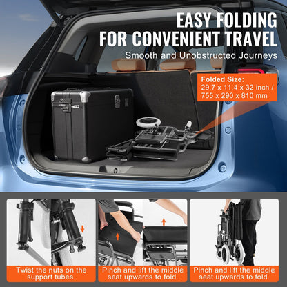 Foldable Steel Transport Wheelchair with 0.6m Wide Seat, 136 kg Capacity