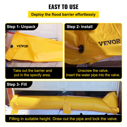 VEVOR Flood Barrier, 24 ft Length x 6 in Height Sandbag Alternative, Water Barrier