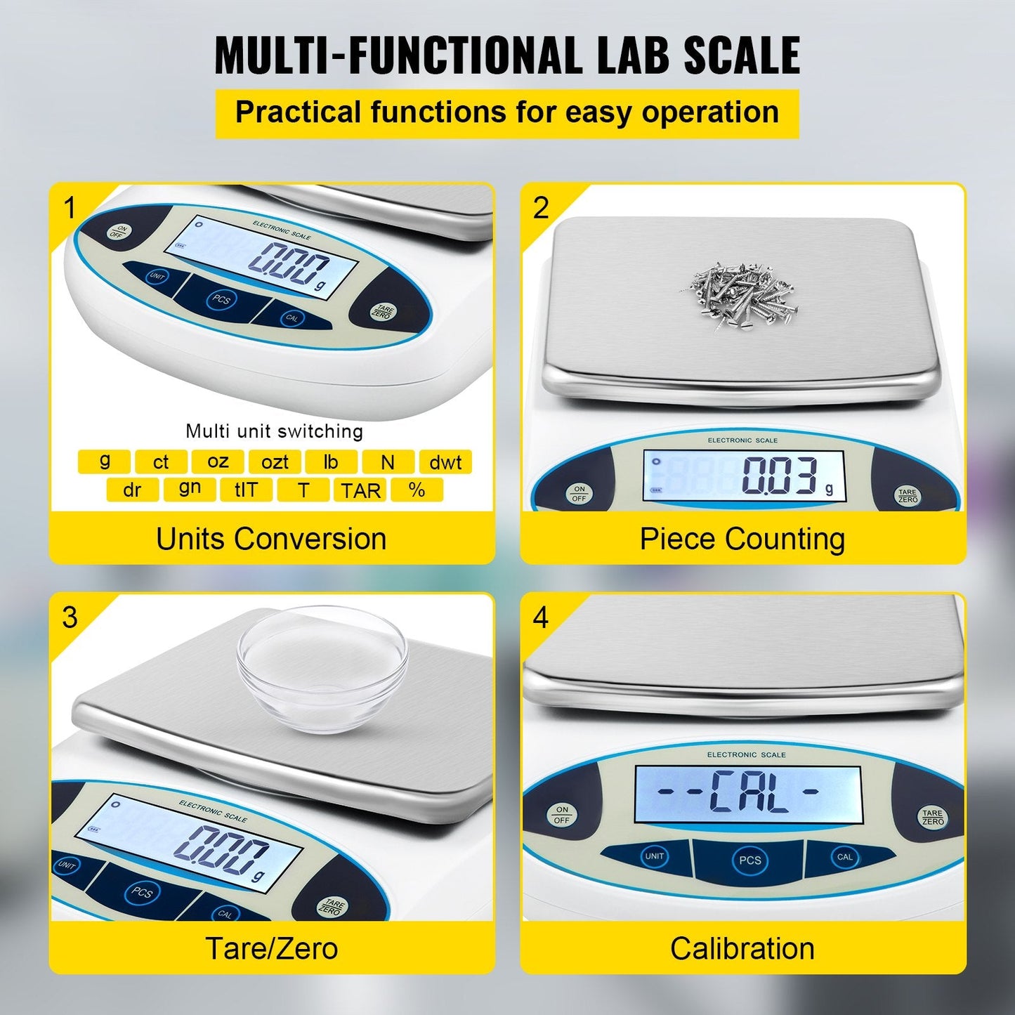 Digital Precision Lab Scale 5000g x 0.01g with LCD Display and Multiple Functions