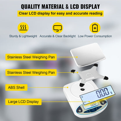Digital Precision Lab Scale 5000g x 0.01g with LCD Display and Multiple Functions