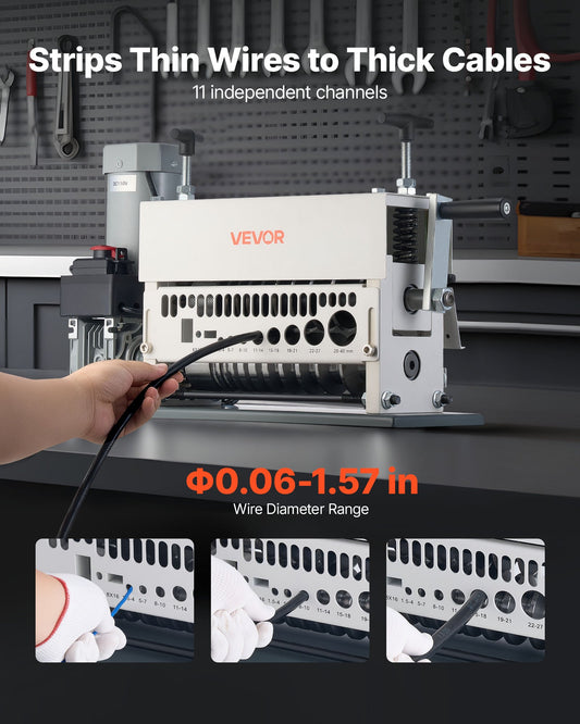 Electric Wire Stripper Machine, 1.5-40 mm, 11 Channel Automatic Copper Cable Stripper,  370W Wire Stripper Tool with Manual Hand Crank Mode, Emergency Stop Button, for Scrap Copper Recycling