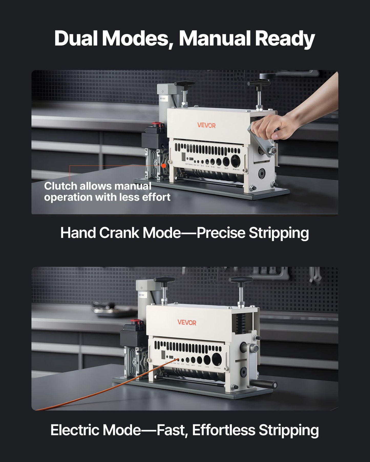 Electric Wire Stripper Machine, 1.5-40 mm, 11 Channel Automatic Copper Cable Stripper,  370W Wire Stripper Tool with Manual Hand Crank Mode, Emergency Stop Button, for Scrap Copper Recycling
