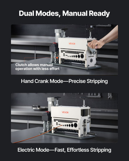 Electric Wire Stripper Machine, 1.5-40 mm, 11 Channel Automatic Copper Cable Stripper,  370W Wire Stripper Tool with Manual Hand Crank Mode, Emergency Stop Button, for Scrap Copper Recycling