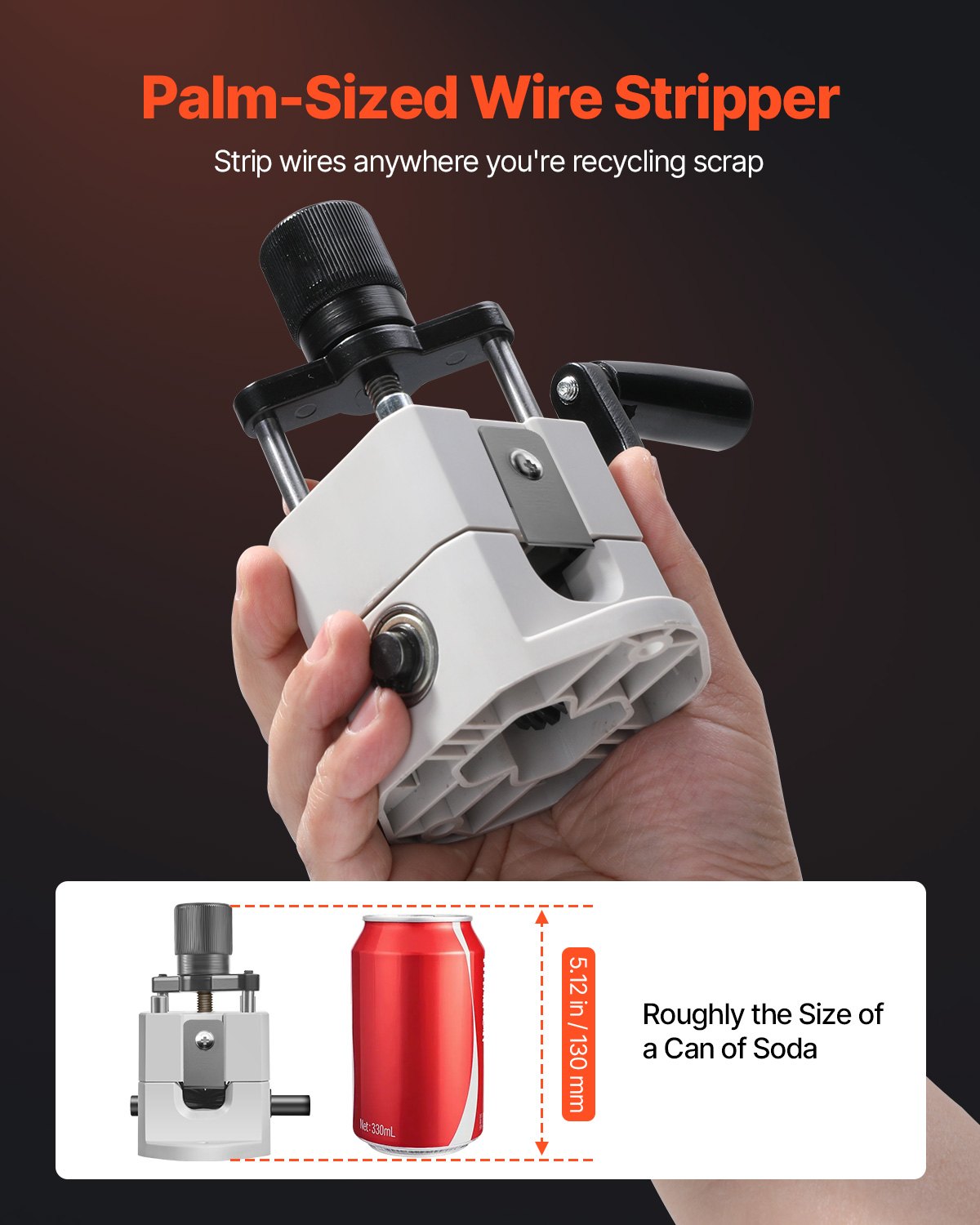 Manual Wire Stripping Machine, 1.5-25 mm, Portable Copper Stripper with Hand Crank or Drill Powered, 64Mn Quenched Blades, 45# Steel Rollers, ABS & PC Wire Peeler, for Scrap Copper Recycling