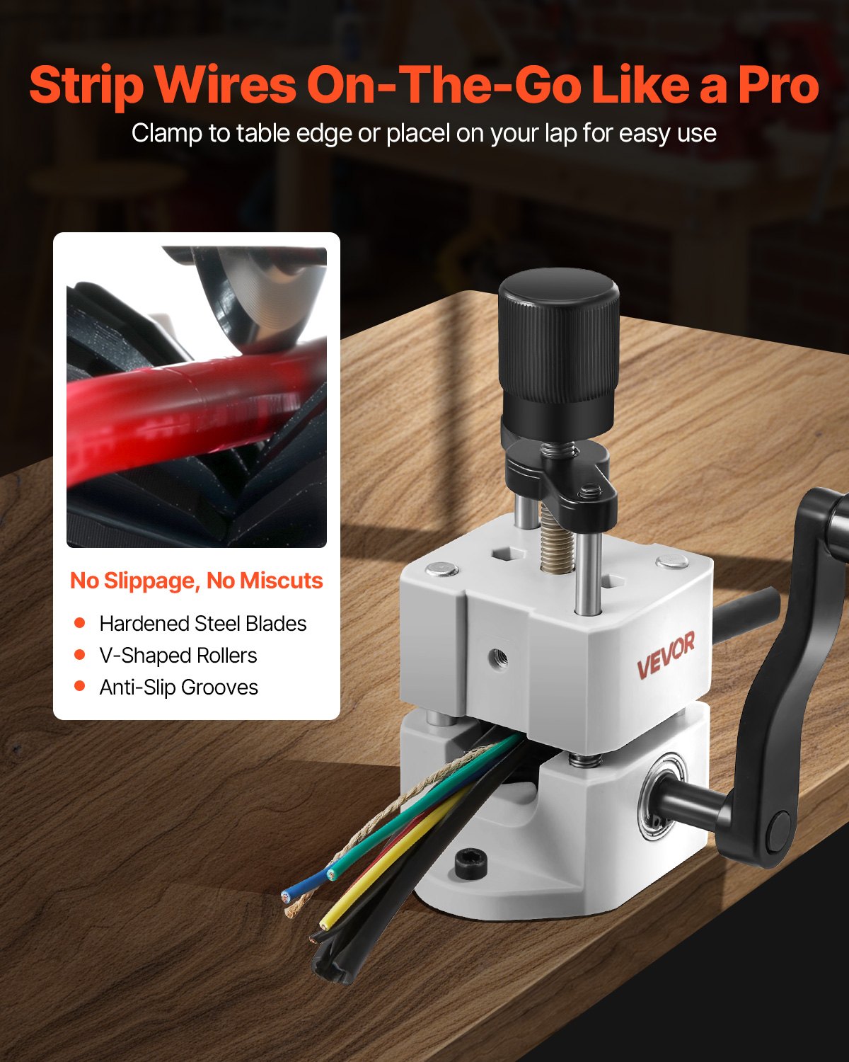 Manual Wire Stripping Machine, 1.5-25 mm, Portable Copper Stripper with Hand Crank or Drill Powered, 64Mn Quenched Blades, 45# Steel Rollers, ABS & PC Wire Peeler, for Scrap Copper Recycling