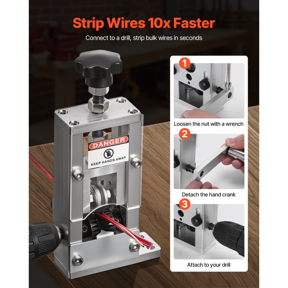 VEVOR Manual Wire Stripper Stripping Machine 1.5-25 mm Hand or Drill Powered