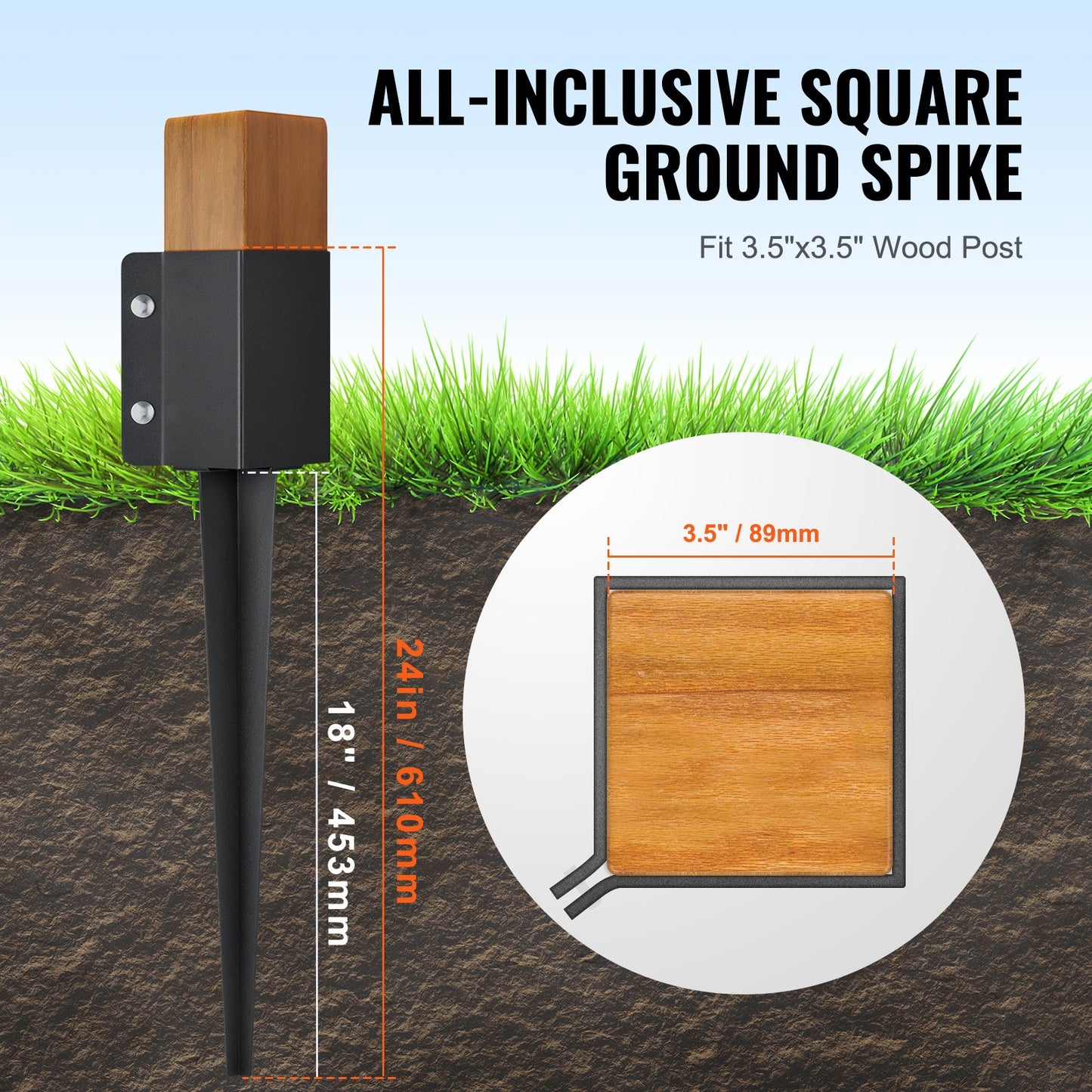 VEVOR Fence Post Anchor Ground Spike 8 Pack 24 x 4 x 4 In Metal Fence Stakes