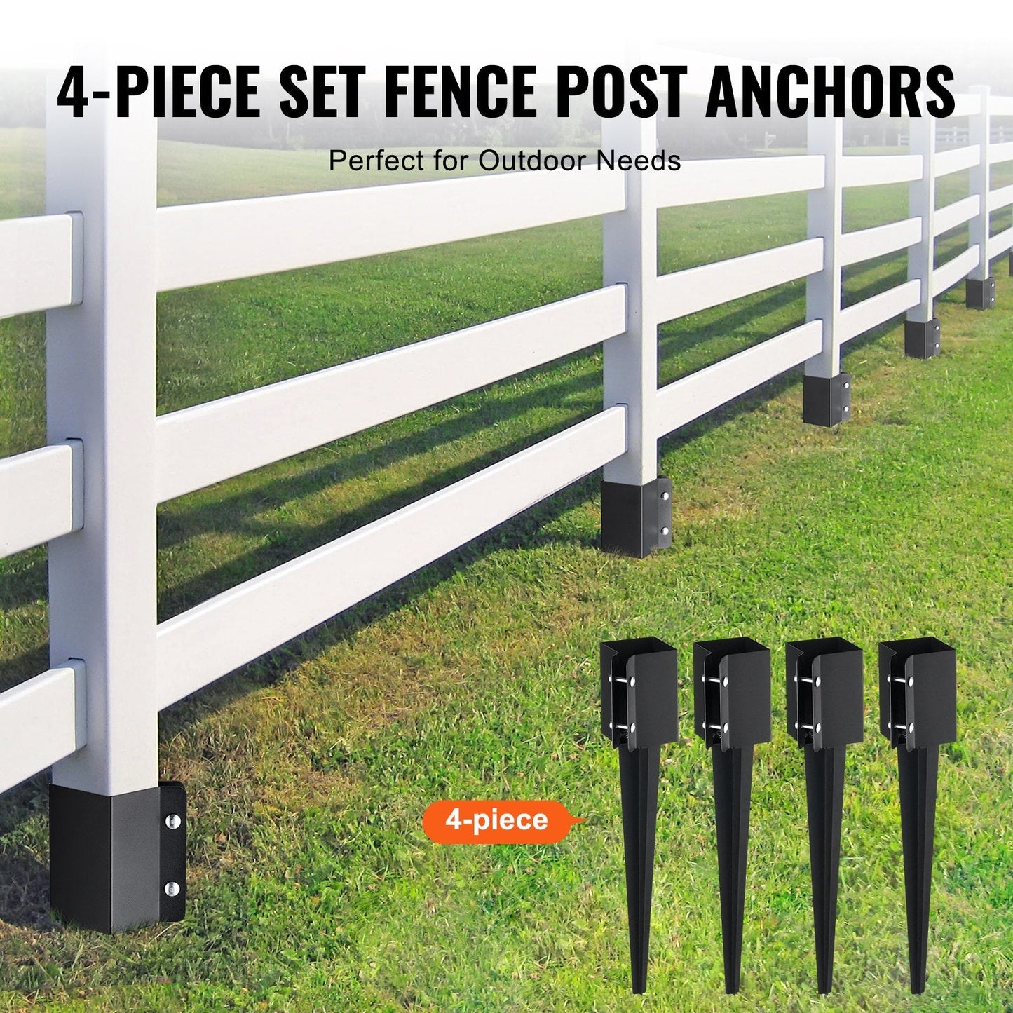 Steel Fence Post Anchor Spikes 4-Pack, 0.6m x 0.1m for Easy Installation