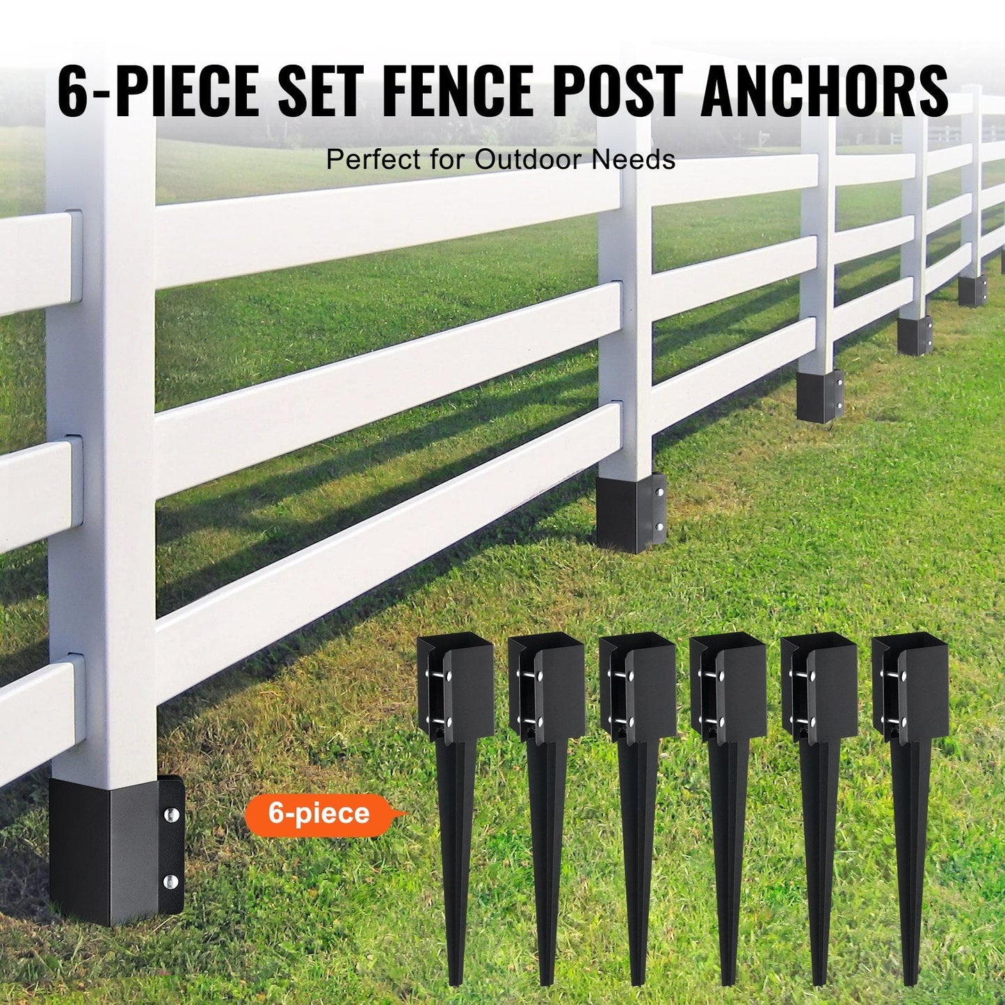 Metal Fence Post Anchor Spikes, 6 Pack, 0.61m x 0.10m, Easy Install, 7.78kg Total