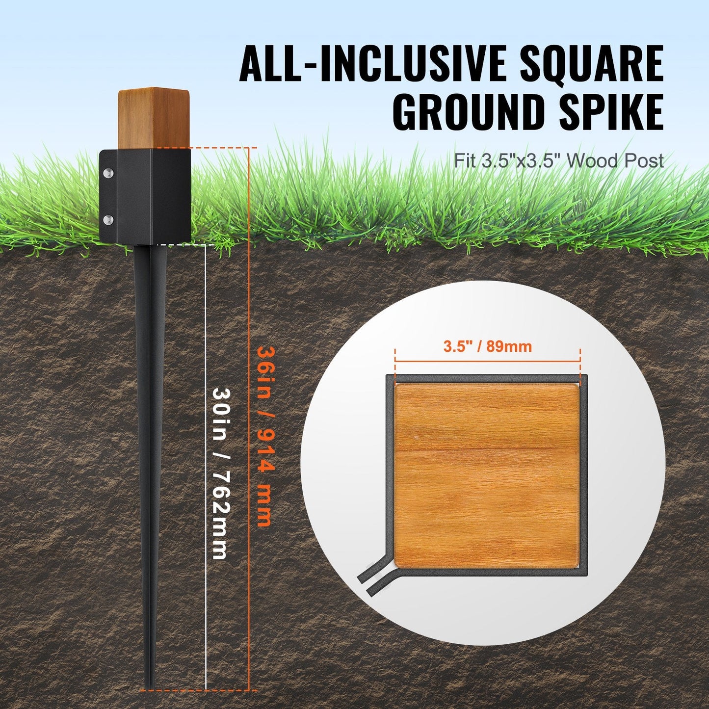 Metal Fence Post Anchor Ground Spikes, 8 Pack, 0.9 x 0.1 x 0.1 m, Easy Install