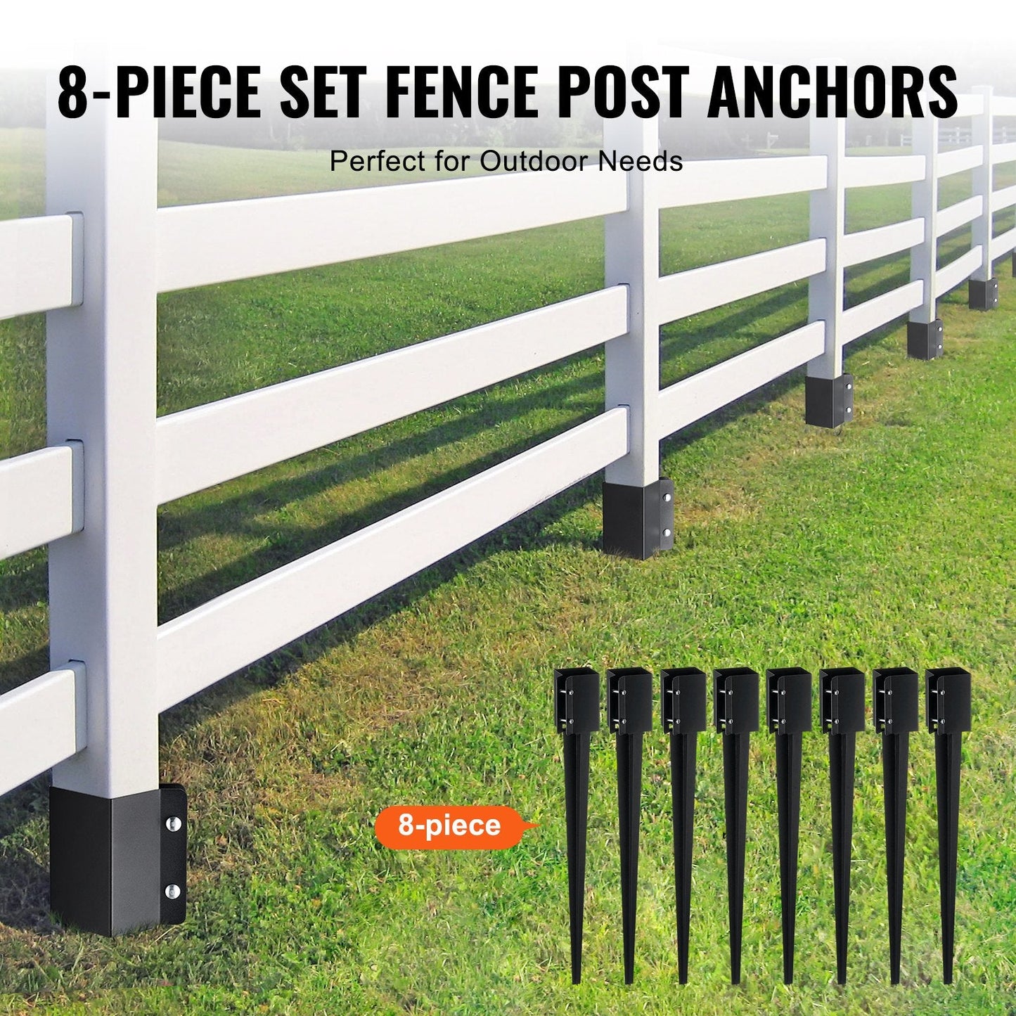 Metal Fence Post Anchor Ground Spikes, 8 Pack, 0.9 x 0.1 x 0.1 m, Easy Install