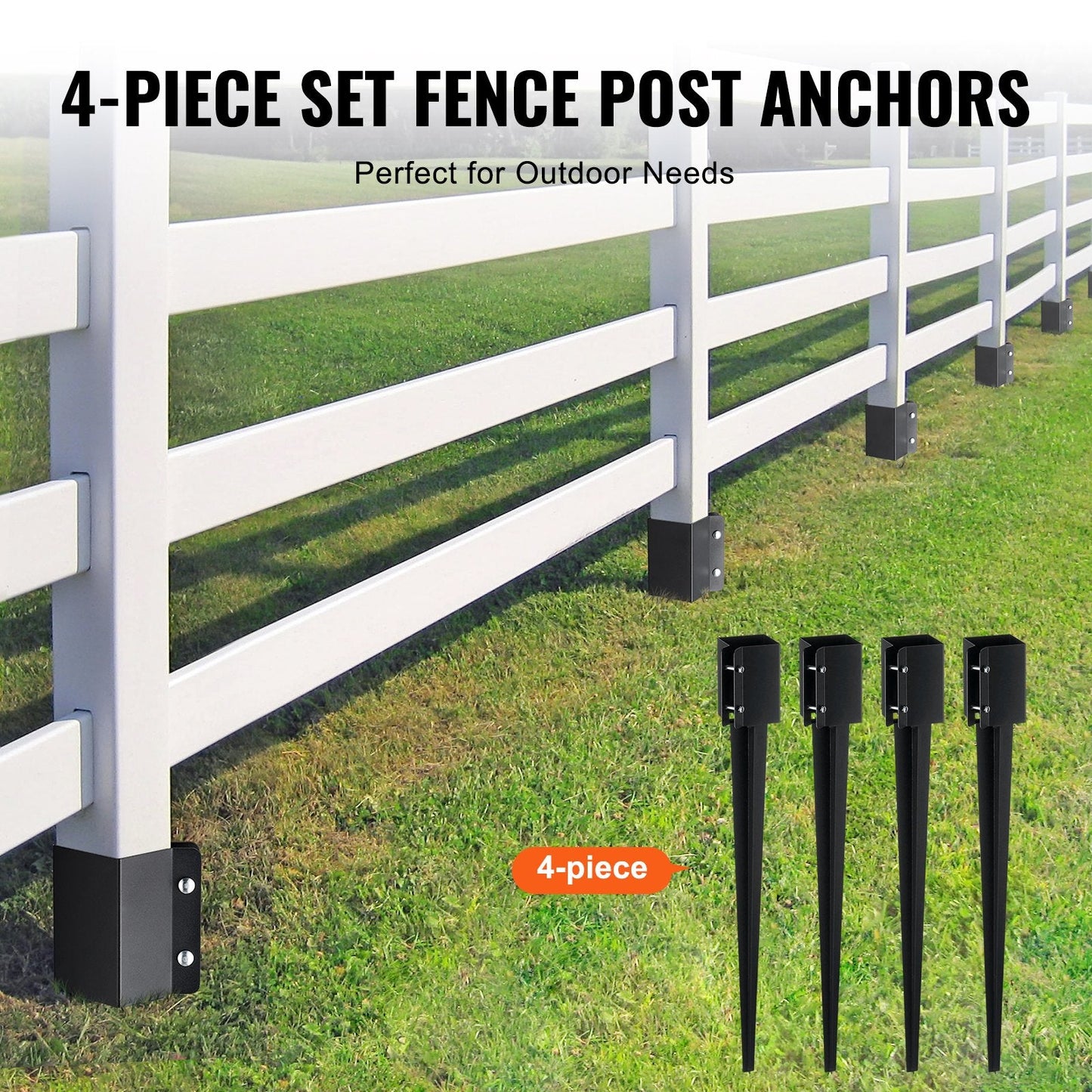 Metal Fence Post Anchors, 4-Pack, 0.91m x 0.1m, Easy Install, Versatile Use