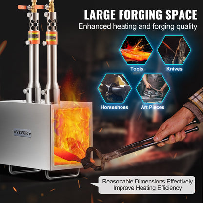 Portable 2-Burner Propane Forge for Metalwork, 1427℃, Stainless Steel Design