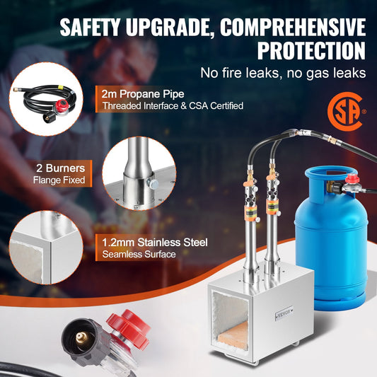 Portable 2-Burner Propane Forge for Metalwork, 1427℃, Stainless Steel Design