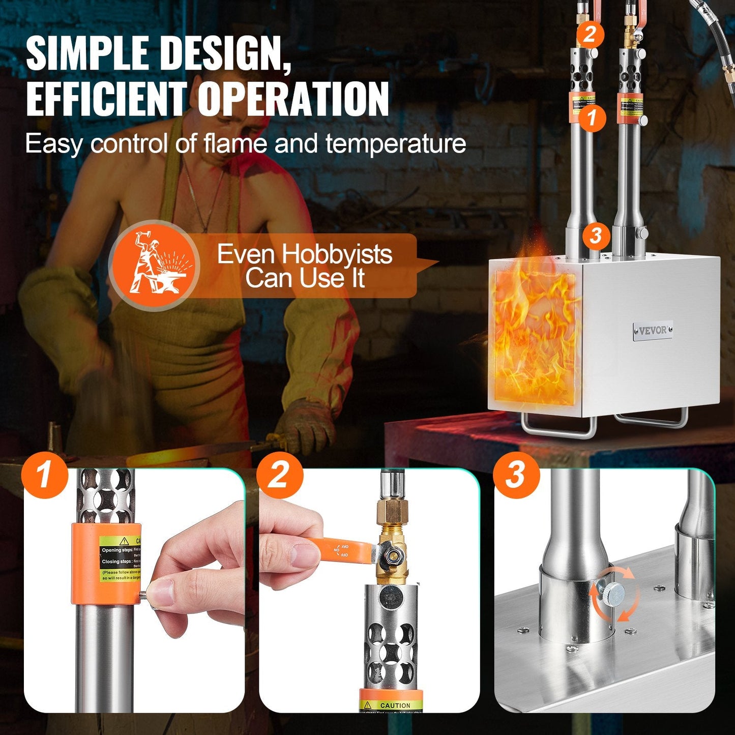 Portable 2-Burner Propane Forge for Metalwork, 1427℃, Stainless Steel Design