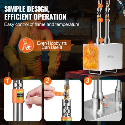 Portable 2-Burner Propane Forge for Metalwork, 1427℃, Stainless Steel Design