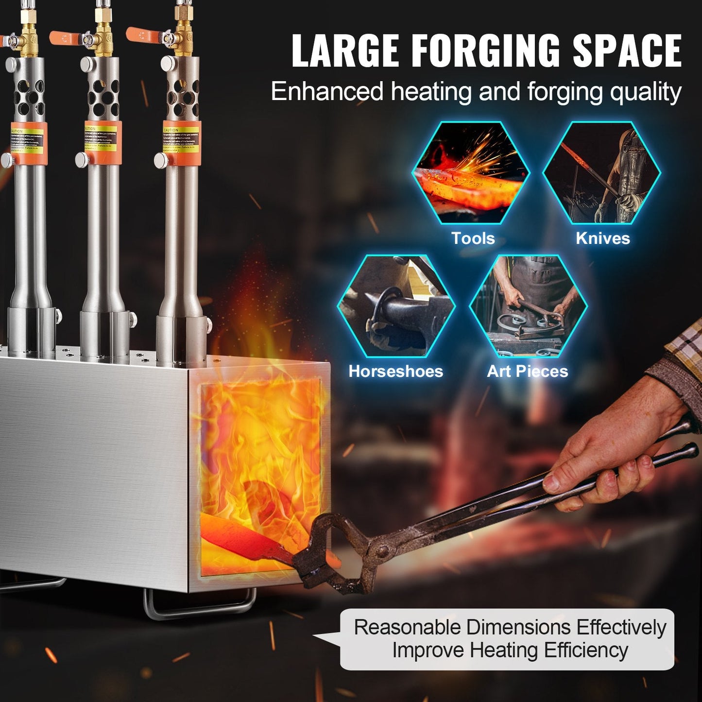 Portable 3-Burner Propane Forge for Metalwork, Reaching 1427℃