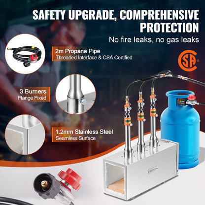 Portable 3-Burner Propane Forge for Metalwork, Reaching 1427℃