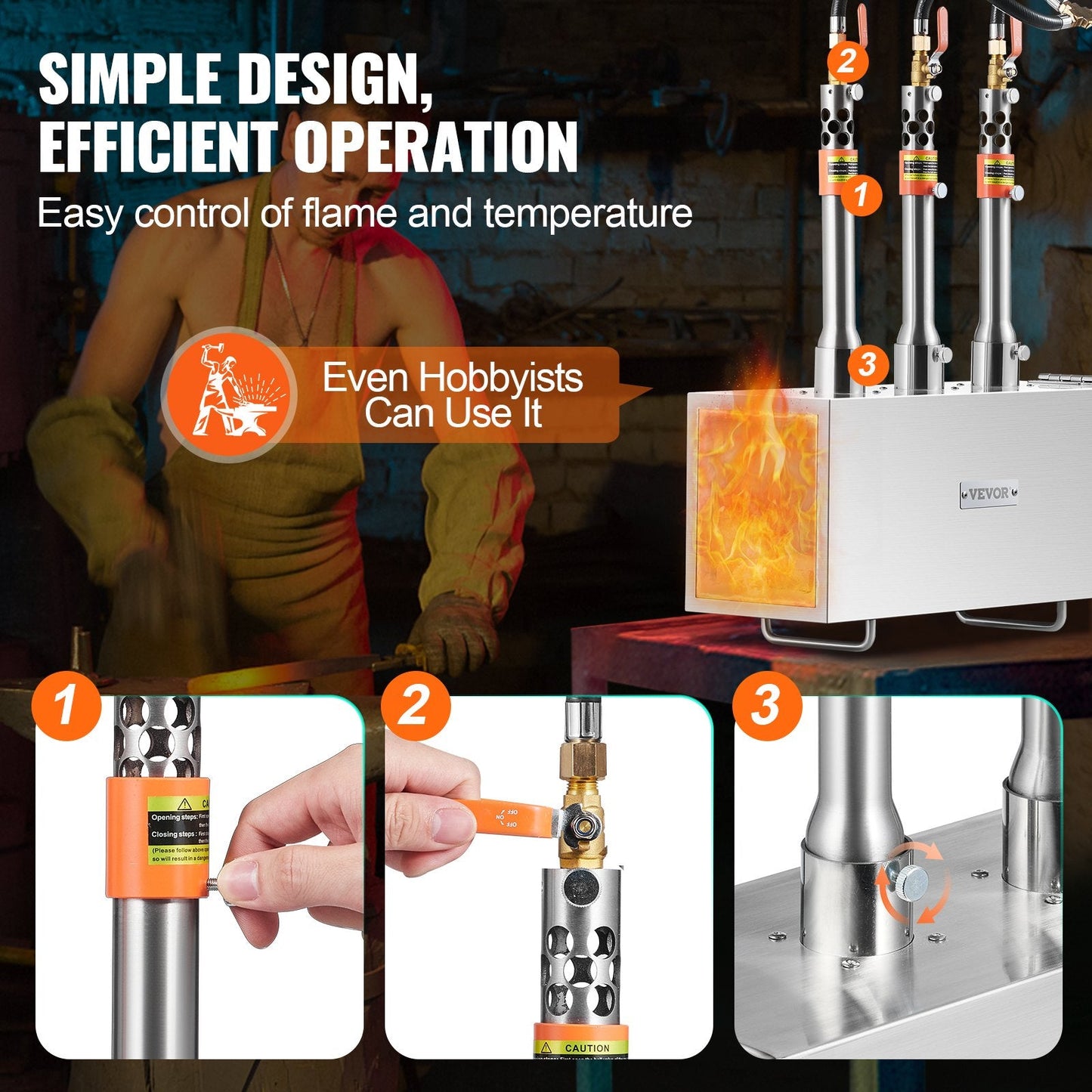 Portable 3-Burner Propane Forge for Metalwork, Reaching 1427℃