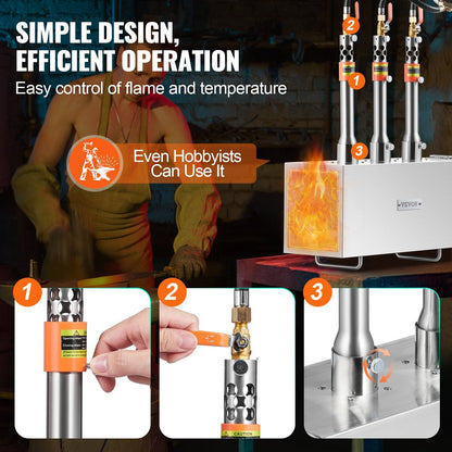 Portable 3-Burner Propane Forge for Metalwork, Reaching 1427℃