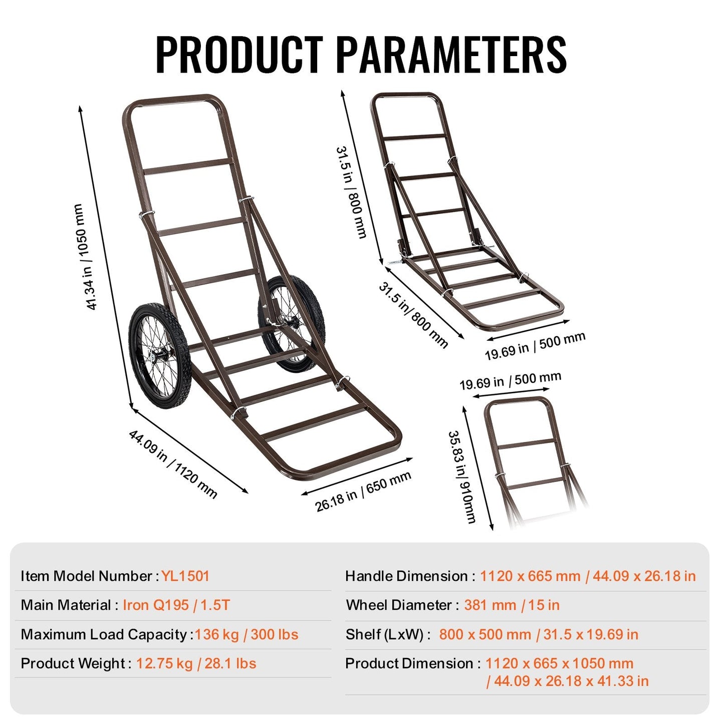 Folding Game Hauler Utility Cart, 136 kg Capacity, Easy Fold & High Stability