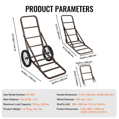 Folding Game Hauler Utility Cart, 136 kg Capacity, Easy Fold & High Stability