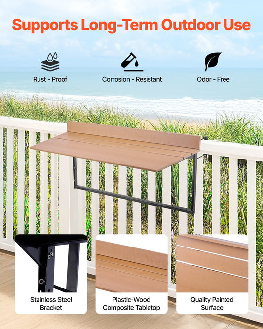 VEVOR Balcony Hanging Table 15 x 39 in Patio Railing Bar Table Adjusable
