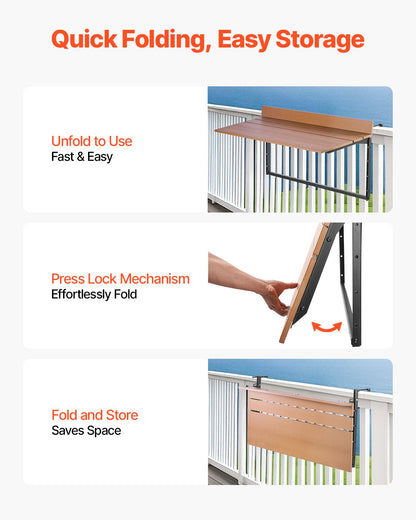 VEVOR Balcony Hanging Table 15 x 39 in Patio Railing Bar Table Adjusable