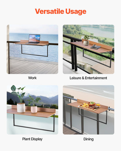 VEVOR Balcony Hanging Table 15 x 39 in Patio Railing Bar Table Adjusable
