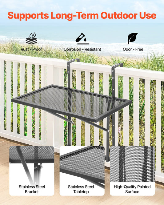 VEVOR Balcony Hanging Table 19 x 24 in Metal Patio Railing Table Adjustable