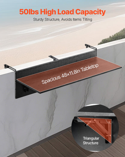 VEVOR Balcony Hanging Table 12 x 48 in Patio Railing Bar Table Foldable