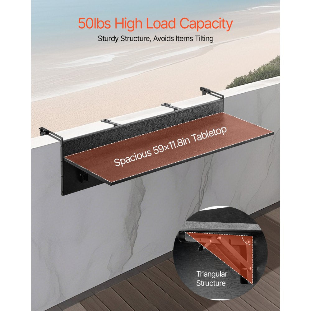 Balcony Hanging Table 12 x 48 in Patio Railing Bar Table Foldable